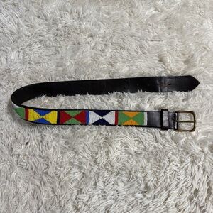 Women’s 30” Brown Leather Kenyan Collection Beaded Horseback Riding Belt